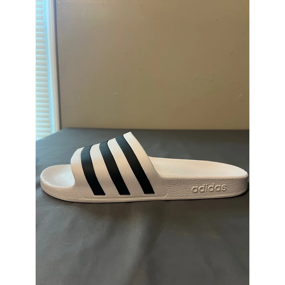 Adidas Adilette Aqua Slides Mens Size 13 White Black F35539 Striped Sandals‎